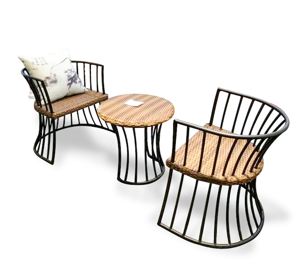 Bàn ghế cafe thiết kế tinh tế bởi mây đan và nan gỗ